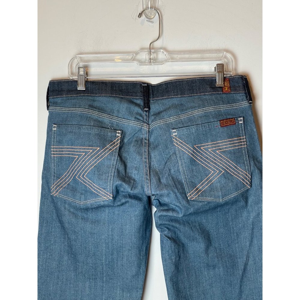 7 For All Mankind Blue Medium Wash Crop Flynt Wide Leg Jeans Size 32 - Picture 7 of 10